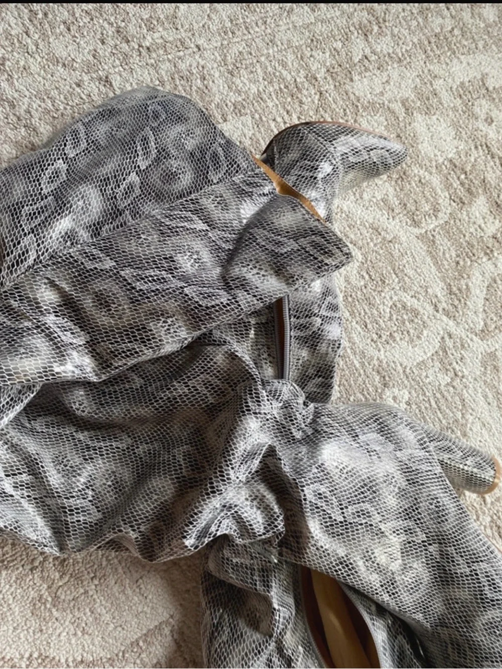 Over-the-Knee Snake-Print Slouch Boots in Gray